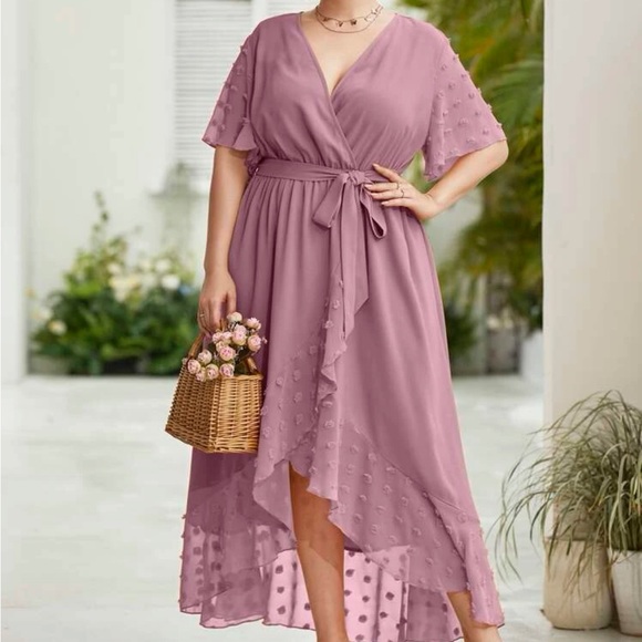 Luxe plus size belted wrap maxi dress dusty pink - Picture 4 of 6